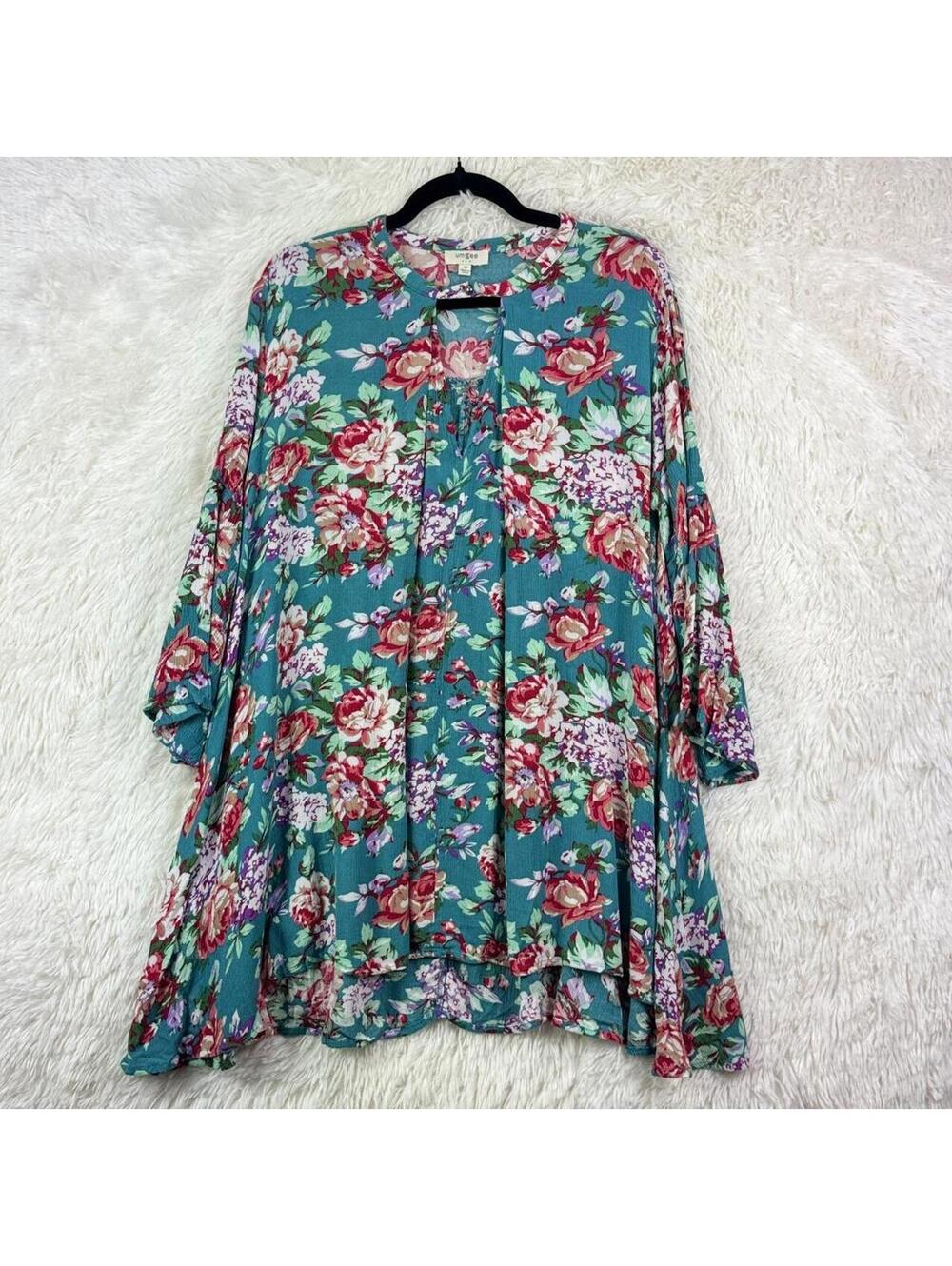 Umgee Teal Floral Boho Swing Dress/Tunic – Size Medium